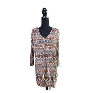 Catwalk Shift Boho Hippie Dress Size Small Belted Feather